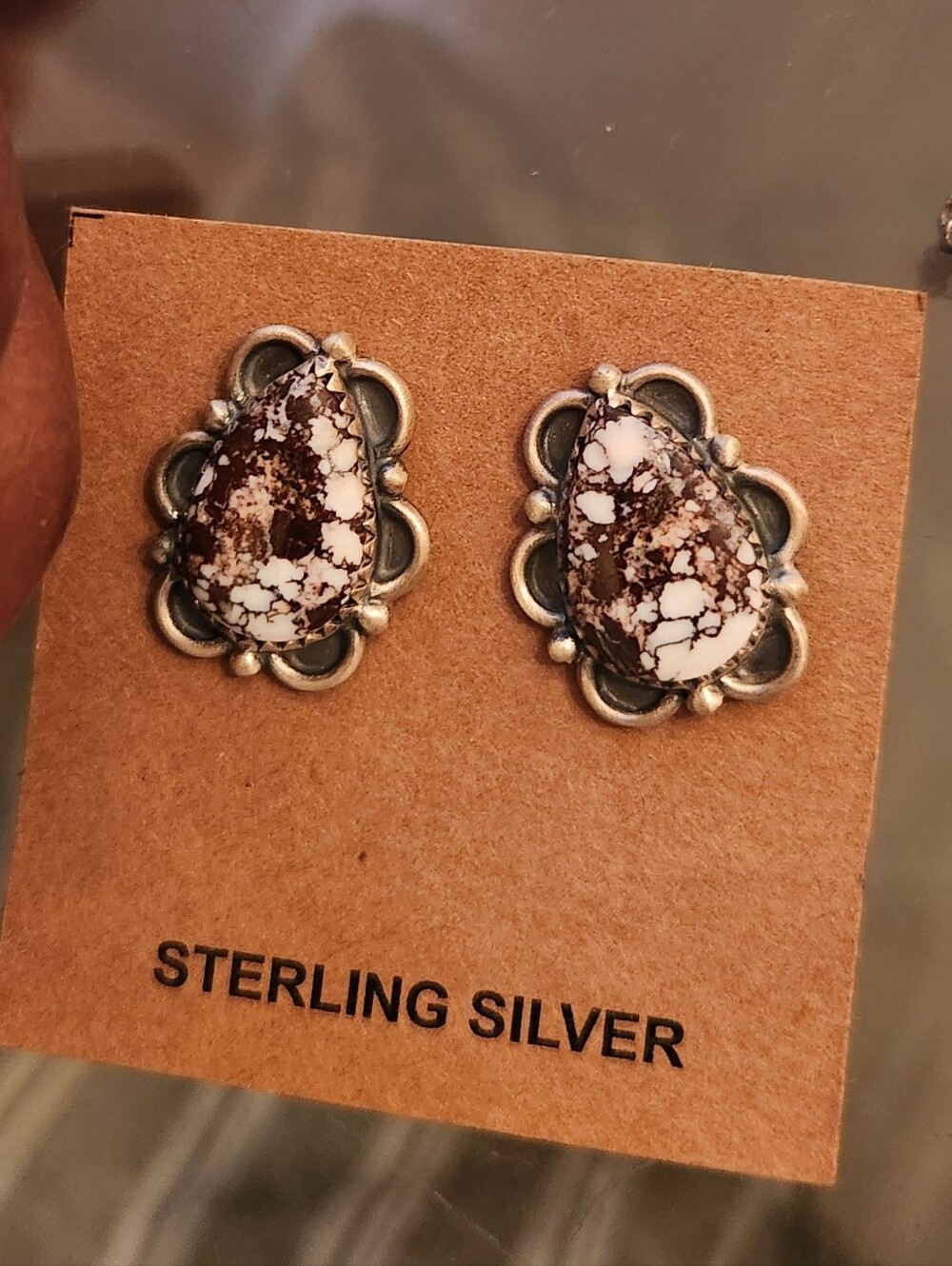 Wild Horse Jasper sterling silver Teardrop Stone Stud Earrings
